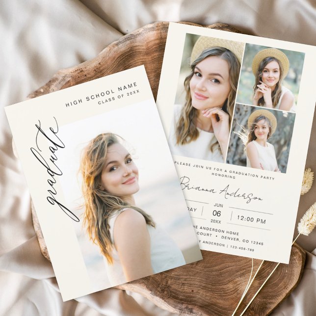 Invitation Fête de graduation photo minimaliste neutre modern (Créateur téléchargé)