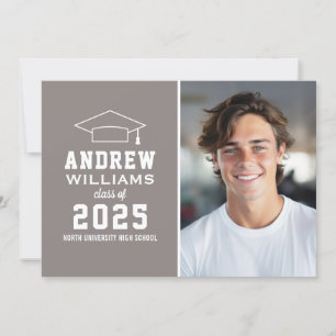 Invitation Fête de graduation photo moderne en gris d'eau