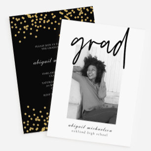 Invitation Fête de graduation photo moderne noir et or
