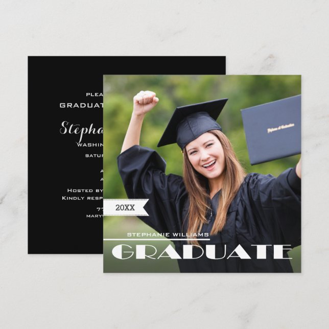 Invitation Fête de graduation photo personnalisée (Devant / Derrière)