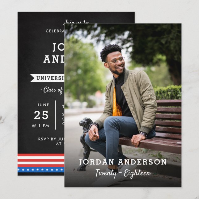 Invitation Fête de graduation photo personnalisée américaine  (Devant / Derrière)