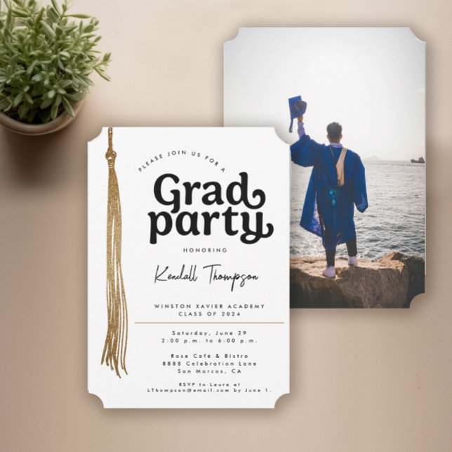 Invitation Fête de graduation photo personnalisée moderne (Custom photo grad party invitation template)
