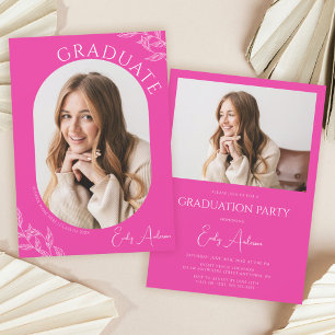Invitation Fête de graduation photo Pink Hot Pink 2 Feuille m