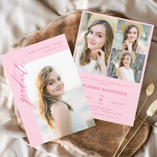 Invitation Fête de graduation photo rose chaud moderne