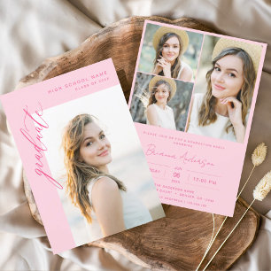 Invitation Fête de graduation photo rose chaud moderne
