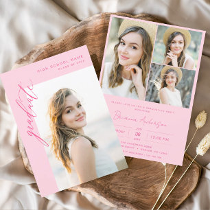 Invitation Fête de graduation photo rose chaud moderne