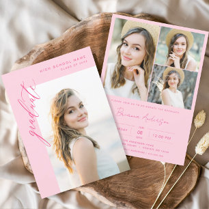 Invitation Fête de graduation photo rose chaud moderne