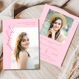 Invitation Fête de graduation photo rose chaud moderne