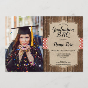 Invitation Fête de graduation Photo Rouge En vichy BBQ Burlap