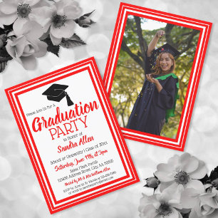 Invitation Fête de graduation photo rouge et blanc