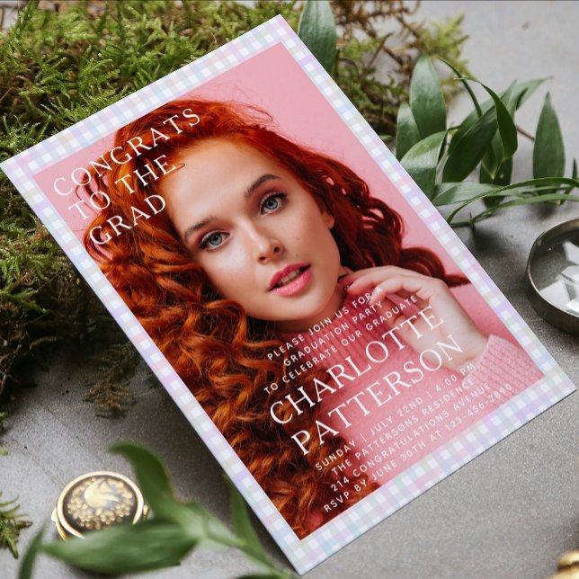 Invitation Fête de graduation photographique En vichy multico (Créateur téléchargé)