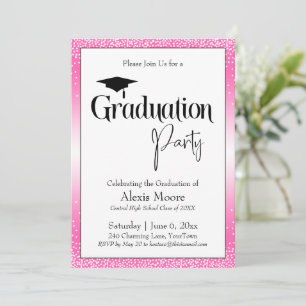 Invitation Fête de Graduation Pink brillant Ombre Confetti