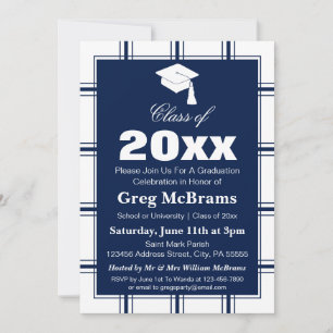 Invitation Fête de graduation Plaid Blue moderne