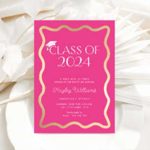 Invitation Fête de graduation rose chaud Wave