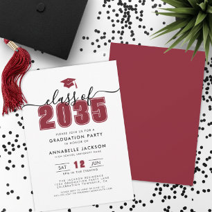 Invitation Fête de graduation rouge moderne simple