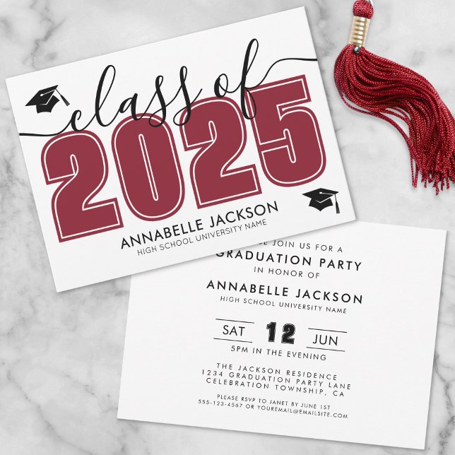 Invitation Fête de graduation rouge moderne simple (Simple Modern Red Graduation Party Invitation)