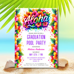 Invitation Fête de graduation Tropical Aloha au bord de la pi