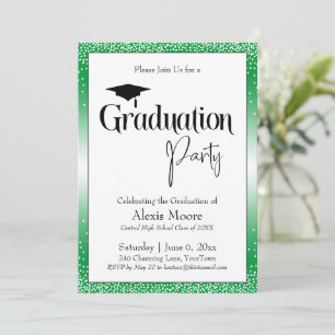 Invitation Fête de graduation vert brillant Ombre Confetti