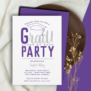 Invitation Fête de graduation violette et gris