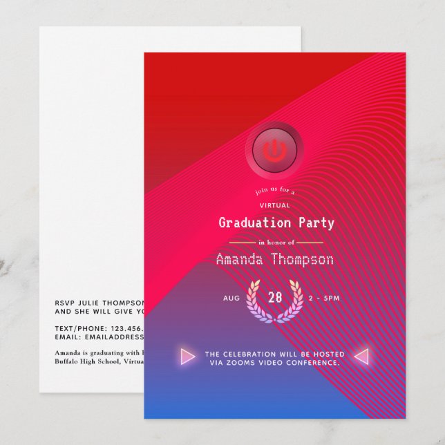 Invitation Fête de graduation virtuelle Géométrique Glow (Devant / Derrière)
