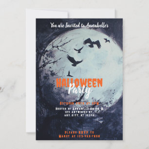 Invitation Fête de Halloween des Oiseaux Noirs sous la Pleine