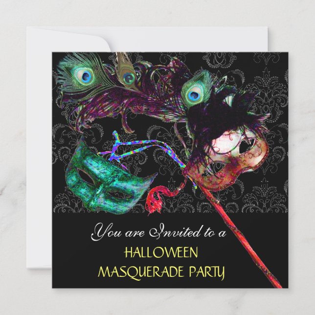 Invitation FÊTE DE HALLOWEEN MASQUERADE EN DAMAS Noir bleu (Devant)