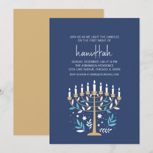 Invitation Fête de Hanoucca Amour & Lumière Ménorah Florale