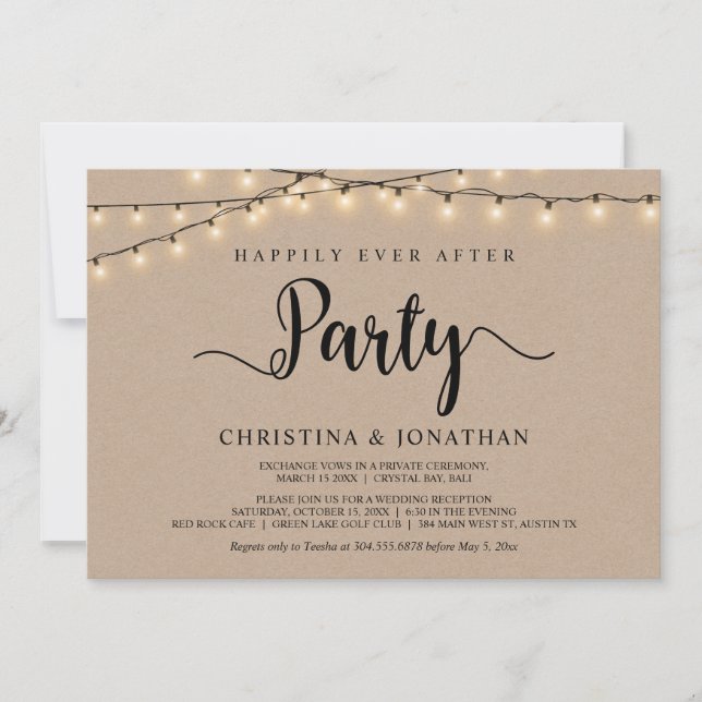 Invitation Fête de « Heureux pour toujours », Fuite amoureuse (Devant)