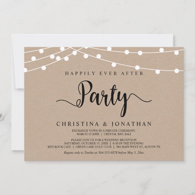 Invitation Fête de « Heureux pour toujours », Fuite amoureuse (Devant)