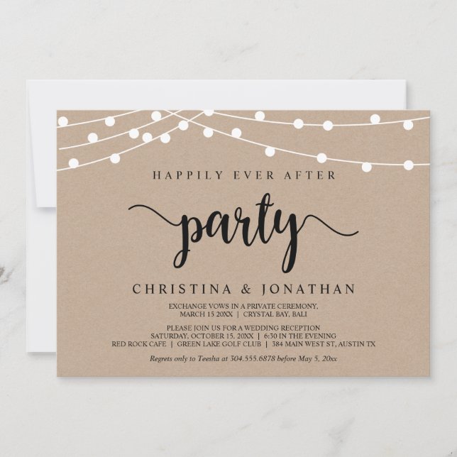 Invitation Fête de « Heureux pour toujours », Fuite amoureuse (Devant)