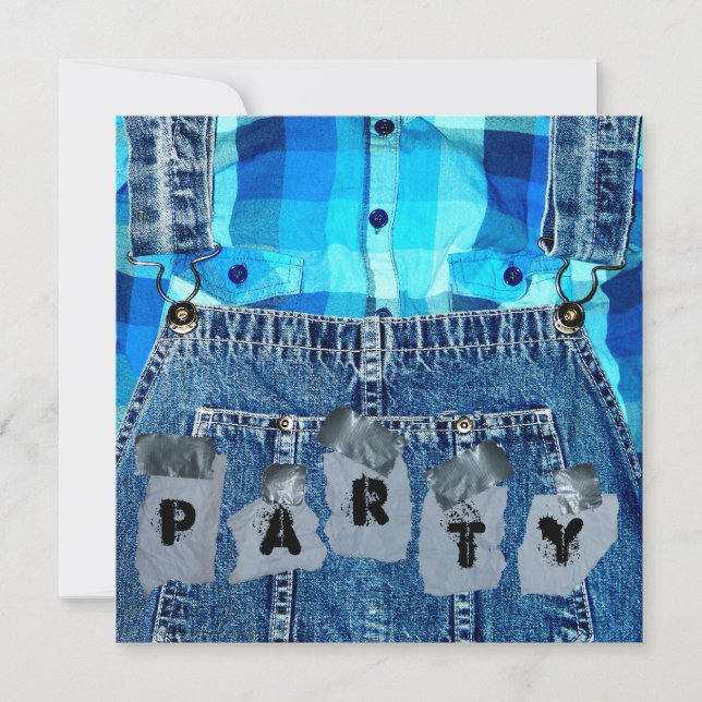 Invitation Fête de Hillbilly ! Bande de Jean Overalls Plaid a (Devant)