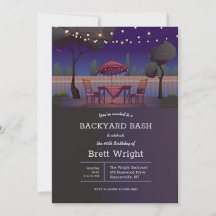 Invitation Fête de jardin avec guirlandes lumineuses