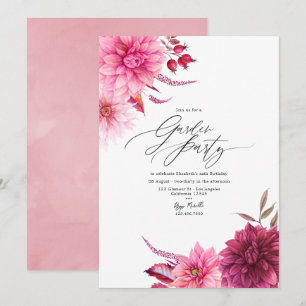 Invitation Fête de jardin élégante aux dahlias roses et borde