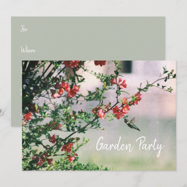 Invitation Fête de jardin fleuri d'été de colibri (Devant / Derrière)