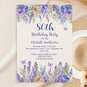 Invitation Fête de Jardin Floral de Lavande Violette 80e Anni