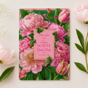 Invitation Fête de jardin florale rose et verte luxueuse