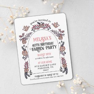 Invitation Fête de Jardin Rose 40e Anniversaire