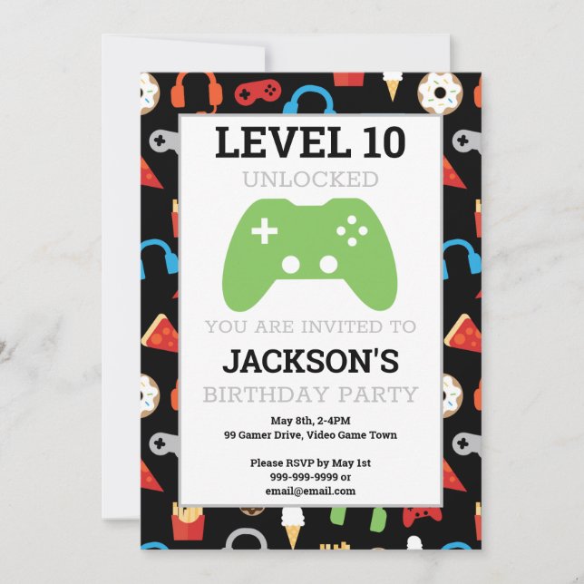 Invitation Fête de jeu vidéo - Niveau supérieur - Anniversair (Devant)