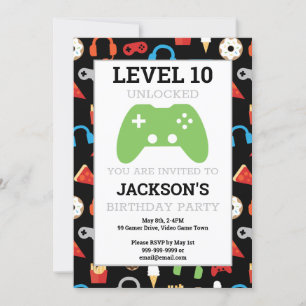 Invitation Fête de jeu vidéo - Niveau supérieur - Anniversair