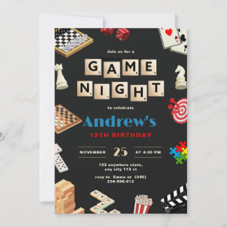 Invitation Fête de jeux d'anniversaire Jeux de société amusan