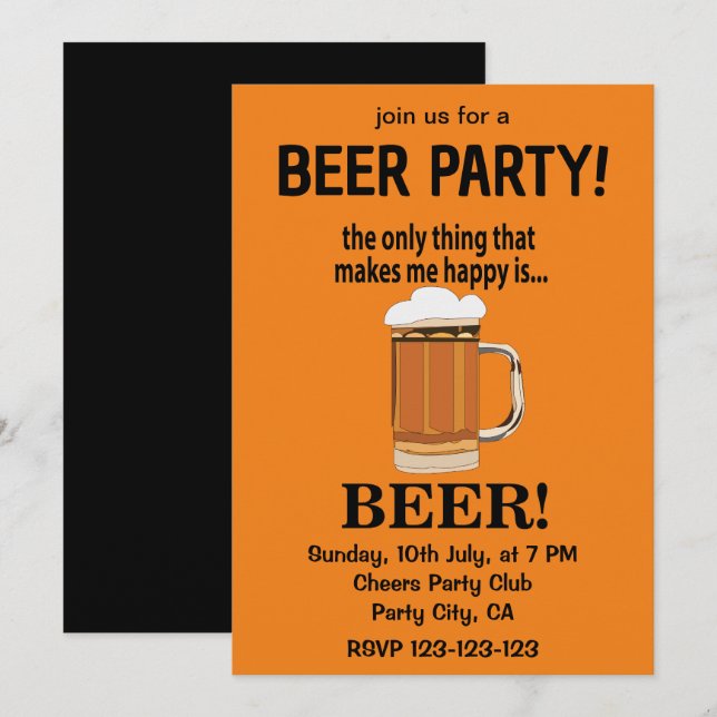 Invitation Fête de la Bière Boire de la Bière (Devant / Derrière)