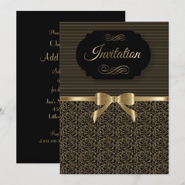 Invitation Fête de la Black & Gold | Texte DIY (Devant / Derrière)