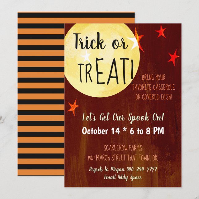 Invitation Fête de la chance d'Halloween Trick ou TrEAT (Devant / Derrière)
