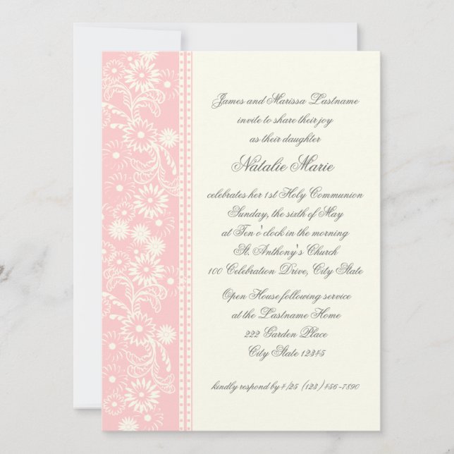 Invitation Fête de la communion rose (Devant)