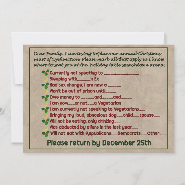 Invitation Fête de la dysfonction (Devant)