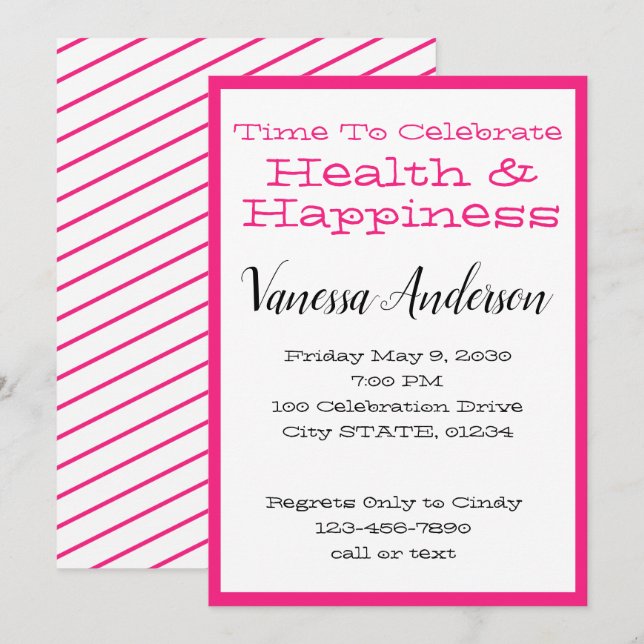 Invitation Fête de la fête de Hot Pink Stripes (Devant / Derrière)