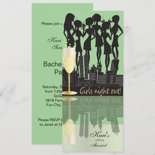 Invitation Fête de la fête de la nuit des filles | Vert menth (Devant / Derrière)