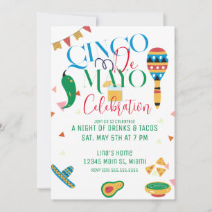Invitation Fête de la fête du Cinquième Mai Tacos Fiesta  Cél