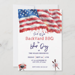 Invitation Fête de la fête du Travail Rouge Blanc Bleu USA BB