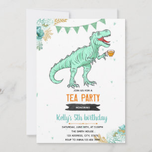 Invitation fête de la fille au thé T-rex